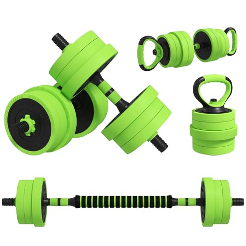 SPORTNOW Kit de Mancuernas Ajustables 20kg 4 en 1 Juego de Pesas con Kettlebell Barra de Pesas para Entrenamiento de Fuerza en Hogar Gimnasio Oficina Verde