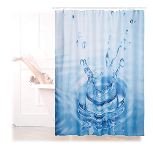 Preisvergleich Produktbild Relaxdays Duschvorhang Wassertropfen, Naturmotiv, Polyester, waschbar, Anti-Schimmel, Badewannenvorhang 180x180 cm, blau