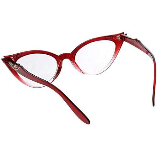 Blue Light Blocking Vintage Cat Eye Glasses For Women Uv400 Embellished With Rhinestones, 50S Rockabilly Accessories 51Mm (Red Fade) #TOP3