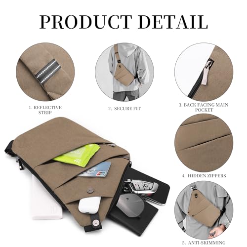 Image of Anti Theft Crossbody Bag,Sling Bag for Women Men,Multi-pocket Chest Shoulder Bag for Travel, Sport, Work