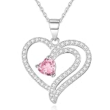 October Birthstone Necklace for Women Girls Gifts, 925 Sterling Silver Birthstone Jewelry Pink Neckl