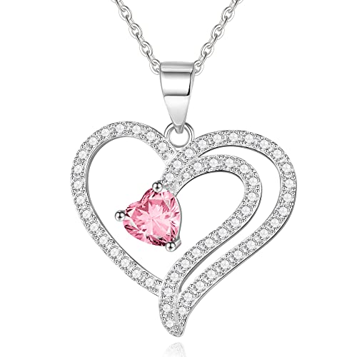 October Birthstone Necklace For Women Girls Gifts, 925 Sterling Silver Birthstone Jewelry Pink Necklace Girls Valentines Day Gifts For Her Anniversary Birthday Christmas Gifts For Mom Wife Grandma #TOP16