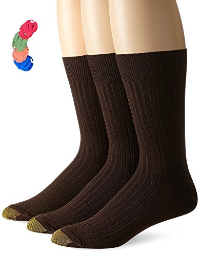 Gold Toe Men's Classic Canterbury Crew Socks / Free Sock Clips Included (10-13 (3 PAIRS-3 SOCK CLIPS), Brown)