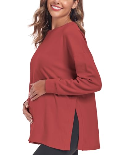 Ecavus Women's Long-Sleeved Loose Fit Maternity Top Autumn and Winter, Red wood, M Ecavus Women's Long-Sleeved Loose Fit Maternity Top Autumn and Winter, Red wood, M