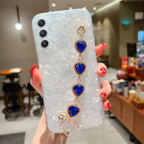 Coque de luxe Samsung Galaxy A72 bleu paillettes chaîne strass bijou