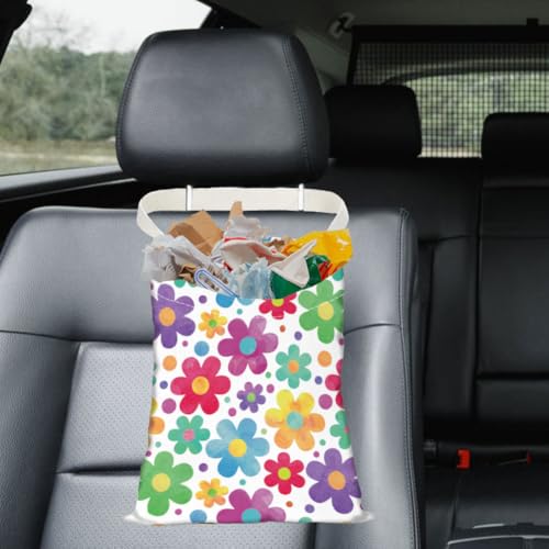 Image of Watercolor Flower Car Trash Bag Hanging Cars Garbage Bags With Snap Buttons Cute Car Back Seat Trash Bag Portable Garbage Can for Interior Hanging Car Accessories Travel