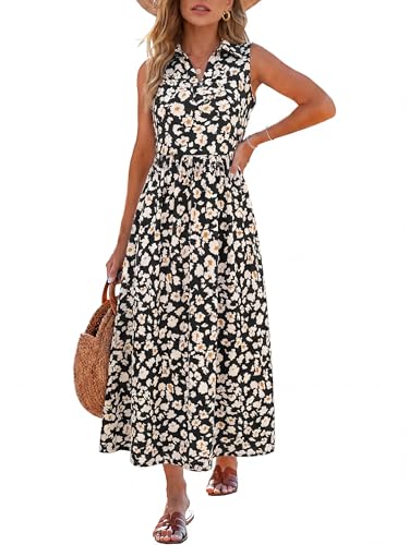 Image of ANRABESS Womens Casual Dress Summer Sleeveless V Neck Sundress Aline Flowy Beach Maxi Dresses Travel 2026 Vacation Outfits