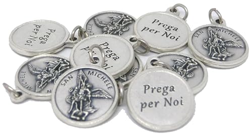 Generico 60.1056.30 007 10 medallas de San Miguel Arcángel redondas Plata con Retro Orar por nosotros 22 mm, Small, Plata, Zamak aleación de metal ligero