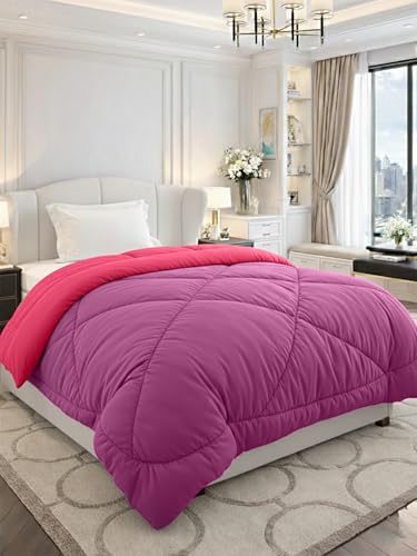 Image of Monte Carlo Polyester Comforter Single Bed | 200 GSM Lightweight & Reversible | Soft Quilt for Mild Winter | Easy Care All Season Comforter (Pink /Purple) | 59 x 87 Inches