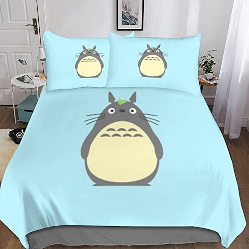 XYueww Totoro Housse De Couette 3D Parure De Lit Animation Housse De Couettes en Microfibre avec Fermeture À GlissièRe CachéE Et Taies D'oreillers, pour Adultes Enfants King（220x240cm）