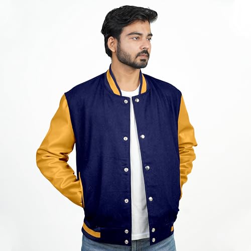 Image of Men's Fashion Varsity Jacket Causal Slim Fit Wool Letterman Baseball Bomber Jackets
