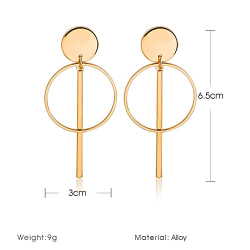 Double Circle Hoop Earrings Geometric Round Disc Sequins Circle Bar Stick Dangle Earrings For Women Girls Fashion Jewelry(Gold) #TOP5