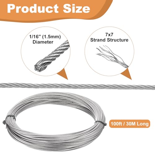 Cable de acero inoxidable 304 de 30m con fundas de bucle para barandillas 2