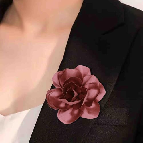 Image of 2Pcs 5in Dainty Satin Fabric Flower Brooch Extra Large Rose Camellia Flower Brooches Lapel Pins for Women Wedding Party Dance Banquet Clothes Jewelry Accessories