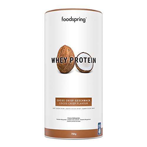 foodspring - Whey Protein Pulver Kokosnuss – Mit 23g Eiweiß zum Muskelaufbau, perfekte Löslichkeit, ultrafiltriert, reich an BCAAs & EAAs – vollmundiger & leckerer Geschmack (750g)