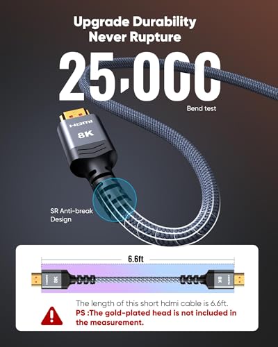 Image of MAKABEE 8K 10K 4K HDMI Cable 48Gbps 6.6FT /2M, Certified Ultra High Speed HDMI Cable Braided Cord-4K@120Hz 8K@60Hz, DTS:X, HDCP 2.2 & 2.3, HDR 10 Compatible with Roku TV /PS5 /HDTV /Blu-ray