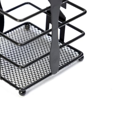 Image of DULI Multi Utility Iron Cutlery & Bathroom Stand with Cuisine Design | Black Coated Metal Organizer for Kitchen Utensils, Spoons, Forks & Bathroom Accessories (10 x 10 x 15 cm) (Cuisine Stand)