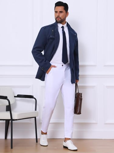 Lars Amadeus Men's Pea Coats Stand Collar Double Breasted Notch Lapel Winter Trench Coat4