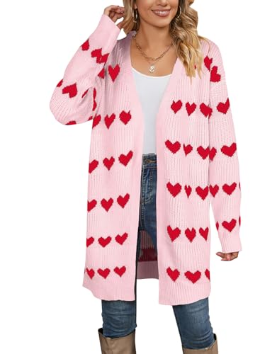 Image of Alsol Lamesa Women's Long Sleeve Heart Cardigan Sweaters V Neck Open Front Knit Coat