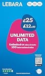 Lebara Mobile SIM Card: Unlimited Data Plan for £12.50, Half Price for First 3 Months, No Contract, UK Calls, Texts, International Minutes, EU and India Roaming Included, Fits All Devices