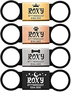 Dog Tags for Pets Engraved UK Personalised ID Tag for Dogs Kitty Cat Puppy Slide On Collar Dog Tags 4 Colours Different Fonts Name ID Tag (Black and Black,L)