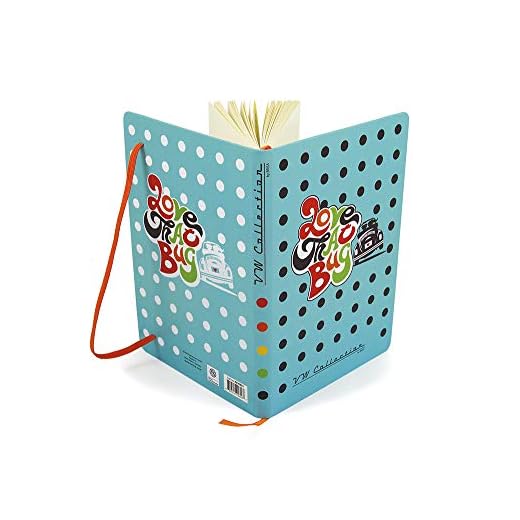 BRISA VW Collection - Volkswagen Escarabajo Coche Beetle Cuaderno Vintage con Marcador y banda de goma, Diario formato DIN A5 con páginas alineadas, Agenda con calendario (Love that Bug/Azul)