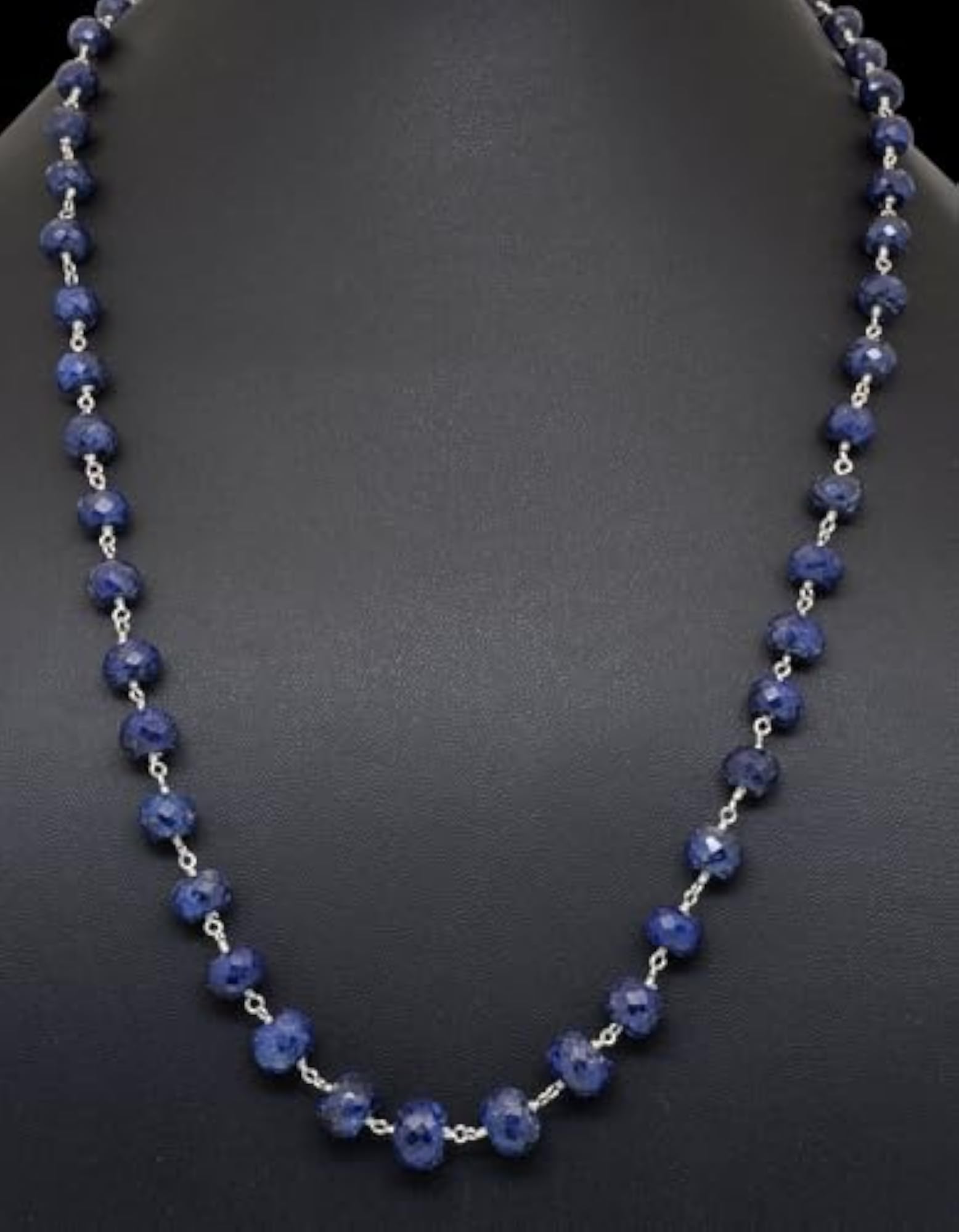 Jaipur Blue Sapphire Gemstone Knotted Bead Chain Necklace