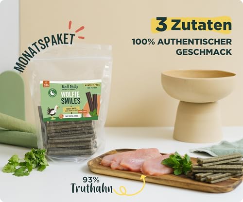 Wolf Belly - Dental Sticks Hund Getreidefrei (28 Stück) 93% Pute & Minze | Zahnpflege & Frischer Atem | Beruhigend & Beschäftigend | Leckerer Fleischgeschmack | Proteinreich - Made in Europe