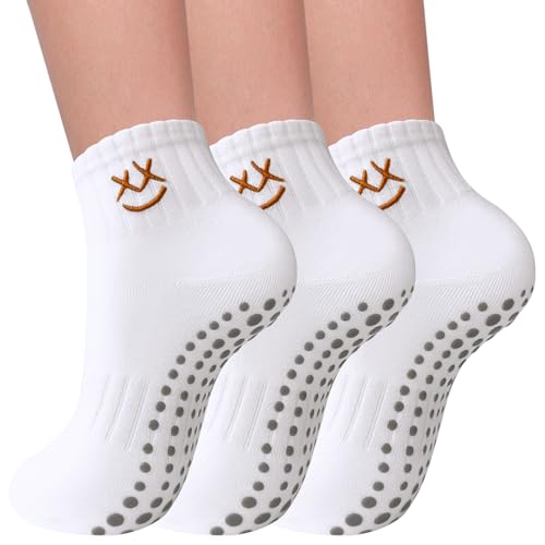 Elapse Space 3 Pairs Pilates Socks with Grips for Women Embroidery Non Slip Grip Socks for Yoga Barre