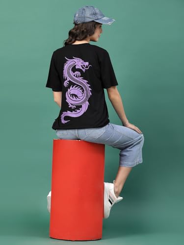 Image of Rigo Back Printed Half Sleeves Round Neck Oversized T-Shirt for Women | Drop Shoulder T-Shirt for Women | Loose Baggy Fit T-Shirt for Women /Girls