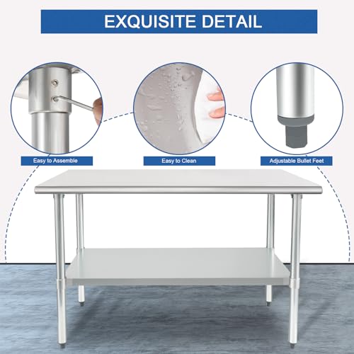 Image of HARDURA Stainless Steel Table with Undershelf and Galvanized Legs NSF Heavy Duty Commercial Prep Work Table for Restaurant Kitchen Home and Hotel