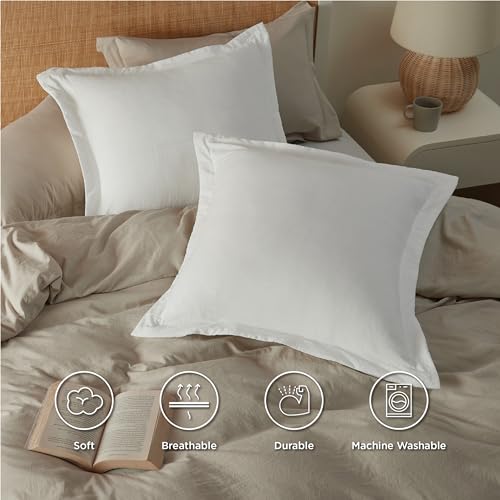 Bedsure Euro Sham Pillow Covers - Soft Prewashed Pillow Shams 2 Pack, Throw Pillow Covers for Bed Pillows, Decorative Pillow Cases for Sofa and Couch, White, 26x26 Inches