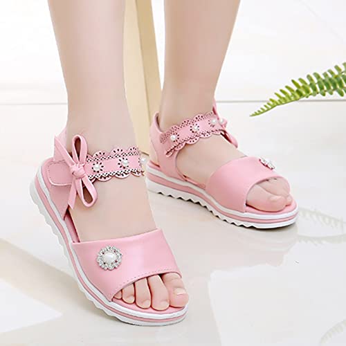 Children Shoes Fashion Flower Thick Sole Sandals Soft Sole Comfortable Princess Sandals Girls Easter Sandals (Pink, 9-9.5 Years Big Kids)3