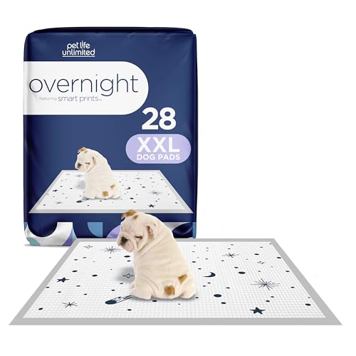 Image of Pet Life Unlimited Overnight XXL Puppy Pads for Dogs, 30 inch x 36 inch, 28 Count, Leak-Proof, Super Absorbent, Quick-Dry Potty Training Pads, Overnight Protection & Chamomile Vanilla Scent, Made in USA