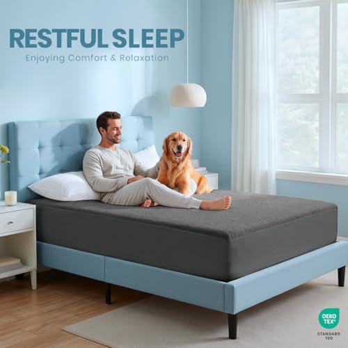 Image of Twin XL Size Mattress Protector Waterproof, Premium 200 GSM Terry Mattress Cover, Soft & Breathable Bed Cover, Fitted Sheet Style Stretchable Deep Pockets 15 inch by Utopia Bedding (Gray)