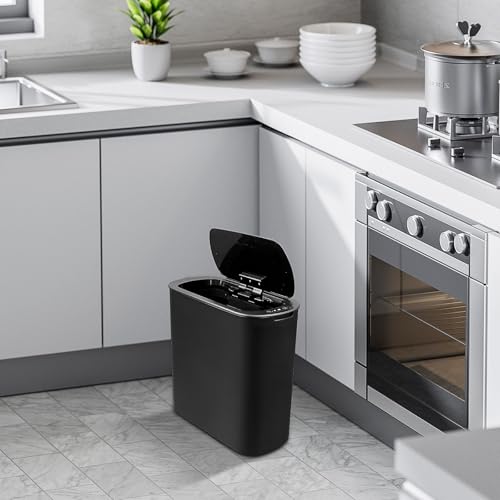 Image of 2 Pack Automatic Bathroom Trash Can 2.6 Gal & 6.1 Gal,Touchless Electric Garbage Can with Lid,Motion Sensor Smart Plastic Wastebasket,Slim Waterproof Trash Bin for Bedroom Office Kitchen (Black)