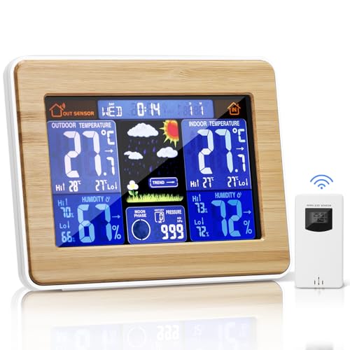 Deepboom Station Météo sans Fil, Station Meteo Interieur Exterieur sans Fil, Thermomètre Intérieur avec Capteur LED Ecran Rétro-éclairage Horloge Numérique Alarme...