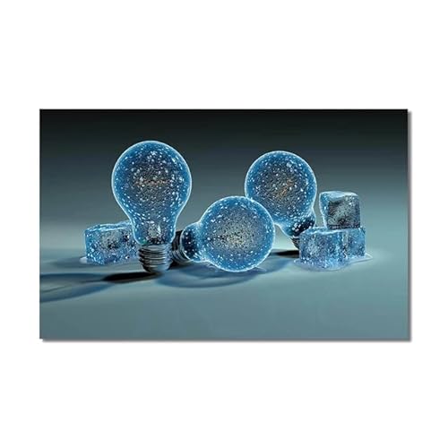 AmNooL Cartel de arte de la pared de la bombilla azul imagen decoración del hogar moderna pintura interior de lona nórdica decoración de la Sala de estar sin marco-40x60cm