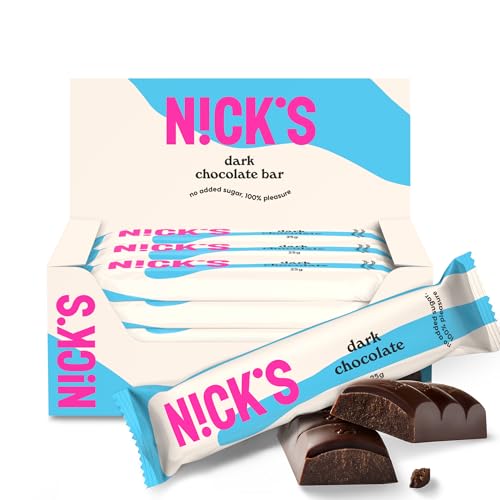NICKS Chocolate Negro Vegan Barrita Keto Sin Azúcar Añadido Low Carb Snacks Sin Gluten (Dark chocolate bars 15x25g)