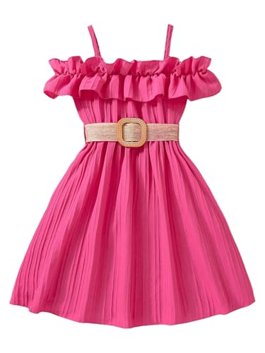 WDIRARA Toddler Girl's Cold Shoulder Ruffle Trim Dress Belted Swing A Line Dresses