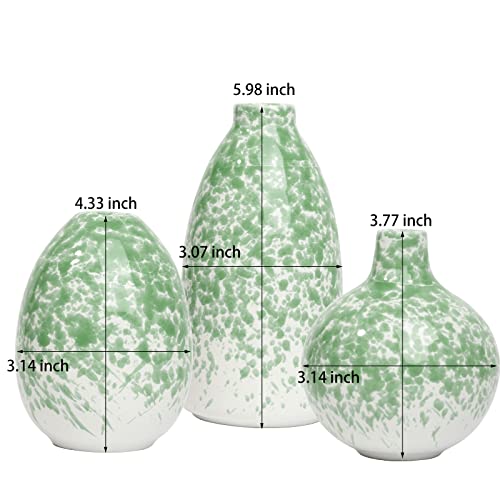 Ceramic Vase 3 Piece Set, Home Decor Decorative Flower Vases Set For Modern Farmhouse Decoration, Living Room Centerpieces,Events, Table, Bookshelf, Mantel And Entryway Decor (Green,Oval) #TOP1