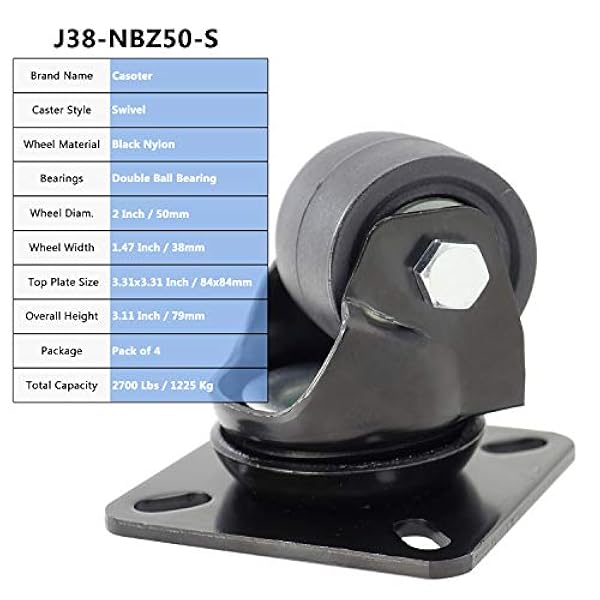 Casoter J38 Series juego de ruedas de nailon de alta resistencia