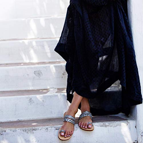 Image of Women's Rhinestone Flat Sandals, Women Flip Flops with Clip Toe RingBeadeed Rhinestone Crystal Jeweled Sandal Shoes for Summer Beach Oceanside Holiday Outdoor