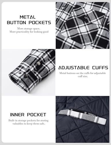 Image of TACVASEN Men's Flannel Shirt Quilted Lined Theraml Winter Coat Button Down Insulated Flannel Shirts Jacket