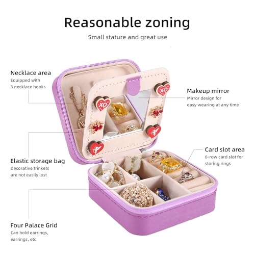 Image of KElofoN Travel jewelry case Travel jewelry box Travel Jewelry Organizer Small Jewelry Organizer Box for Girls Women with Mirror (Purple-5)