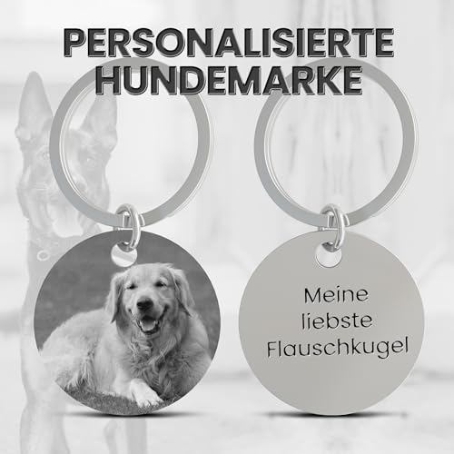 Meinearmbänder Personalisierter Haustier Schlüsselanhänger mit Foto | Individueller Hunde- & Katzenanhänger | Gravur Schlüsselanhänger mit Bild & Text | Einzigartiges Geschenk für Tierliebhaber (1)