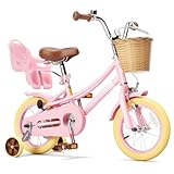 XJD Girls Bike for 2-12 Years Old Kids 12-20 Inch Toddler Bike | with Training Wheels | & Basket | Bell Christmas Birthday Gifts for Kids (12 Inch with Training Wheels, Pink)