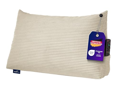 Traumnacht Cozy Rückenkissen, Lesekissen, 70x40cm, beige, Abnehmbarer,waschbarer Bezug aus gemütlichem Kord, praktisches Seitenfach, Öko-Tex Zertifiziert, produziert nach deutschem Qualitätsstandard