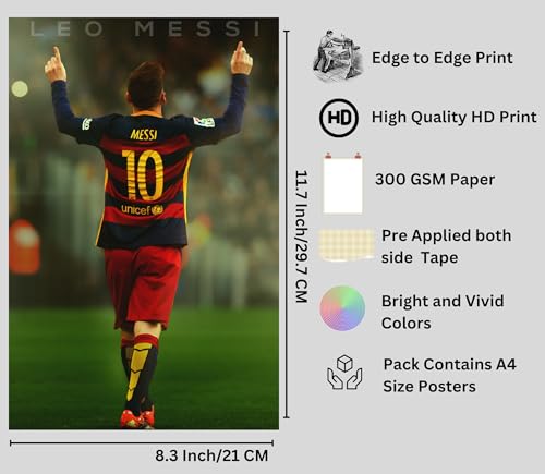 Image of Messi Poster - Football Posters for Wall Set of 8 300 GSM 12x8 Inch - Football Accessories Gifts for Men and Boys - Lionel Messi Gifts