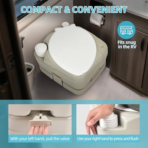 Image of YITAMOTOR 2.6 Gal Portable Toilet for Camping, RV Toilet with Diagonal Elongated Bowl Seat, Porta Potty with Hand Sprayer, Leak-Proof for Adults, RV Travel, Hospital, Boat, Trip, Home